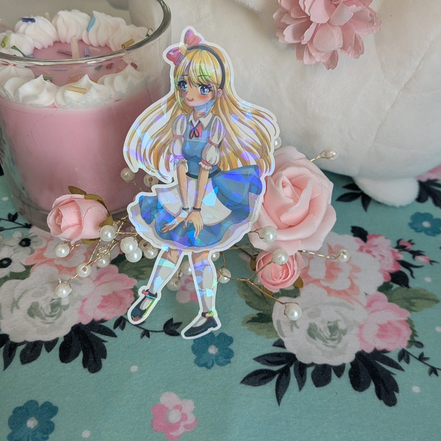 Alice in Wonderland Fanart Die Cut Sticker | Holographic Crystal Anime-Style Sticker