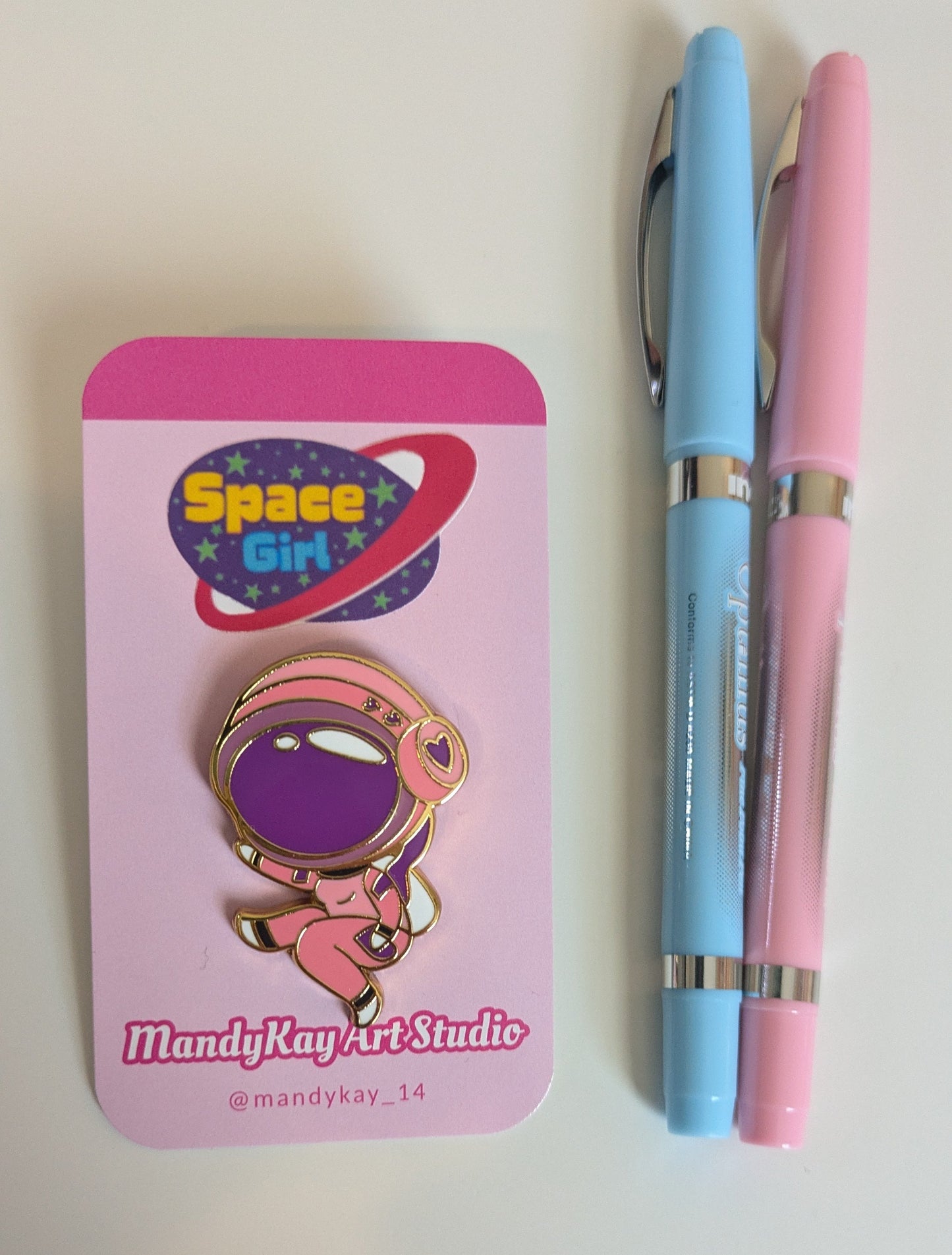 Space Girl Enamel Pin | Rose Gold Astronaut Pin with Heart Details