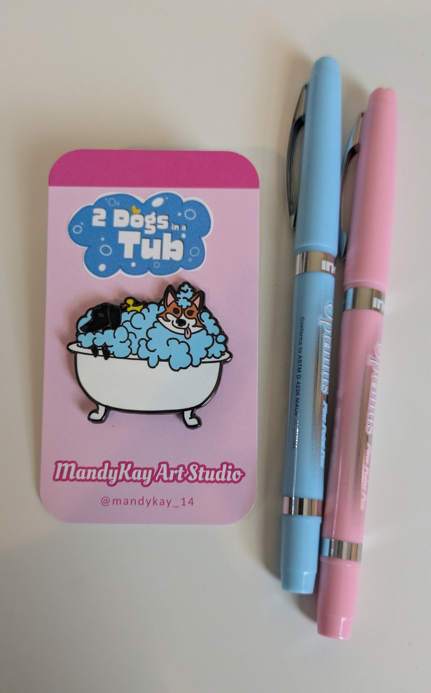 Dogs in a Tub Enamel Pin | Corgi & Dachshund Bath Time Black Nickel Pin