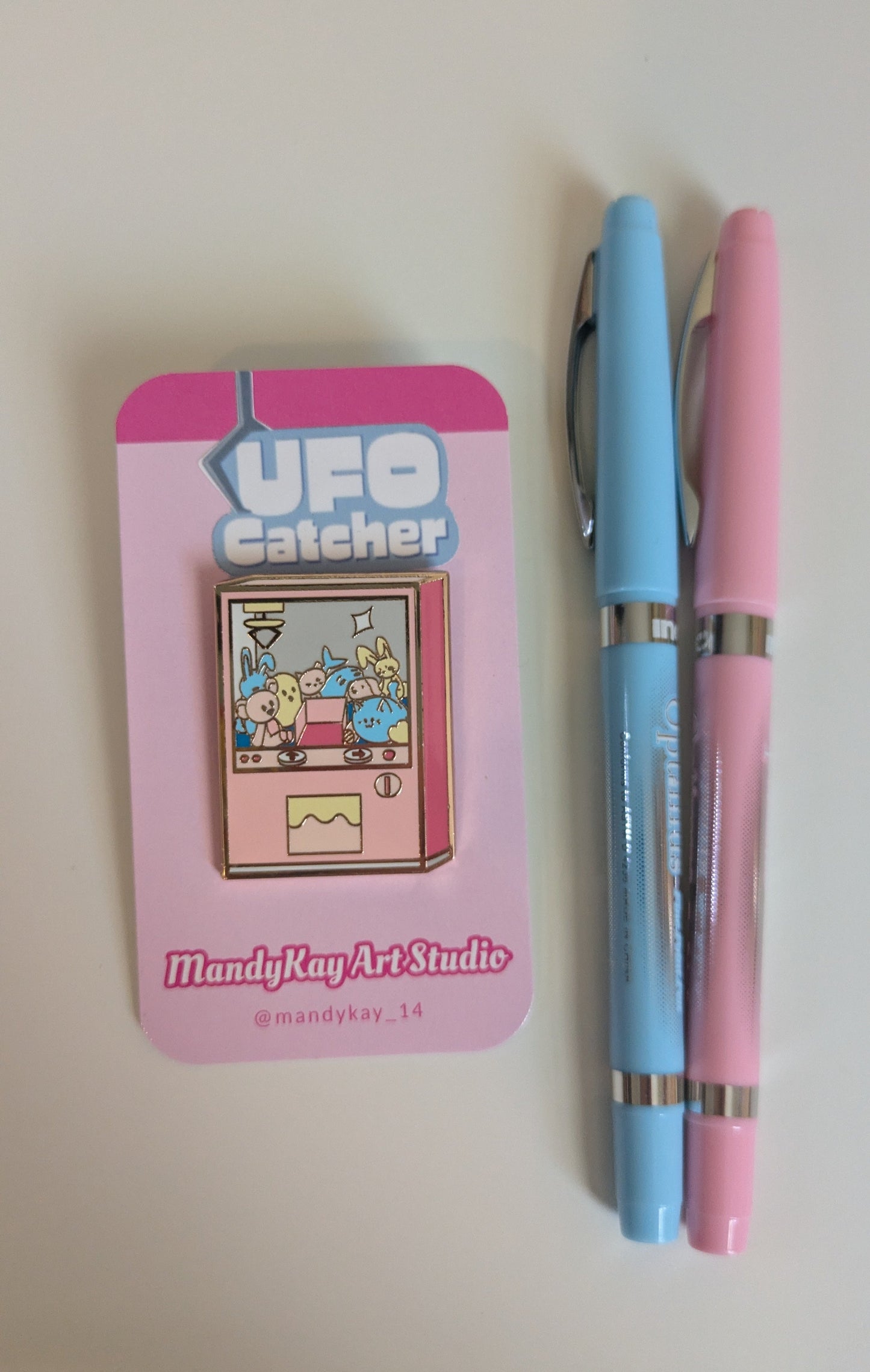 UFO Catcher Enamel Pin | Rose Gold Crane Machine Pin with Plushies
