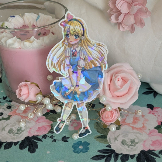 Alice in Wonderland Fanart Die Cut Sticker | Holographic Crystal Anime-Style Sticker