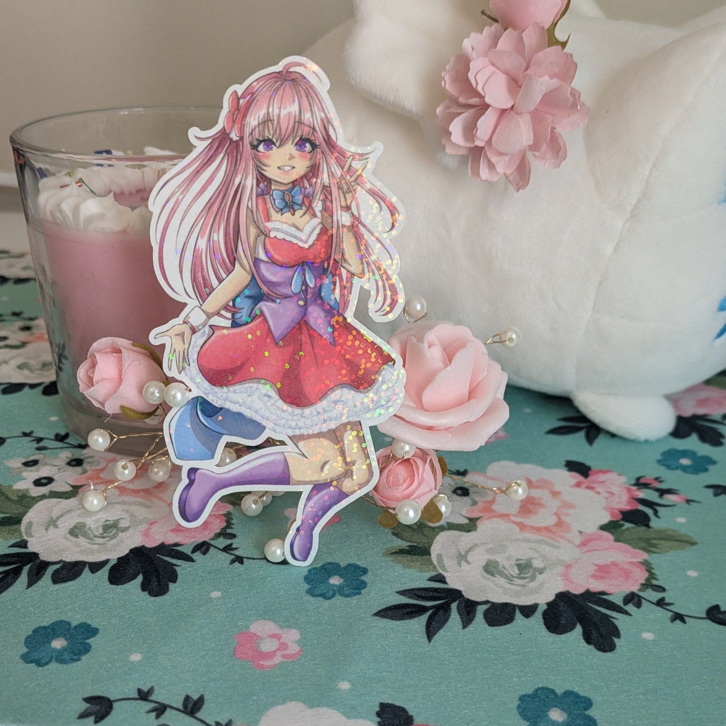 Aubrey Pop Star OC Die Cut Sticker | Holographic Snow Anime-Style Large Sticker