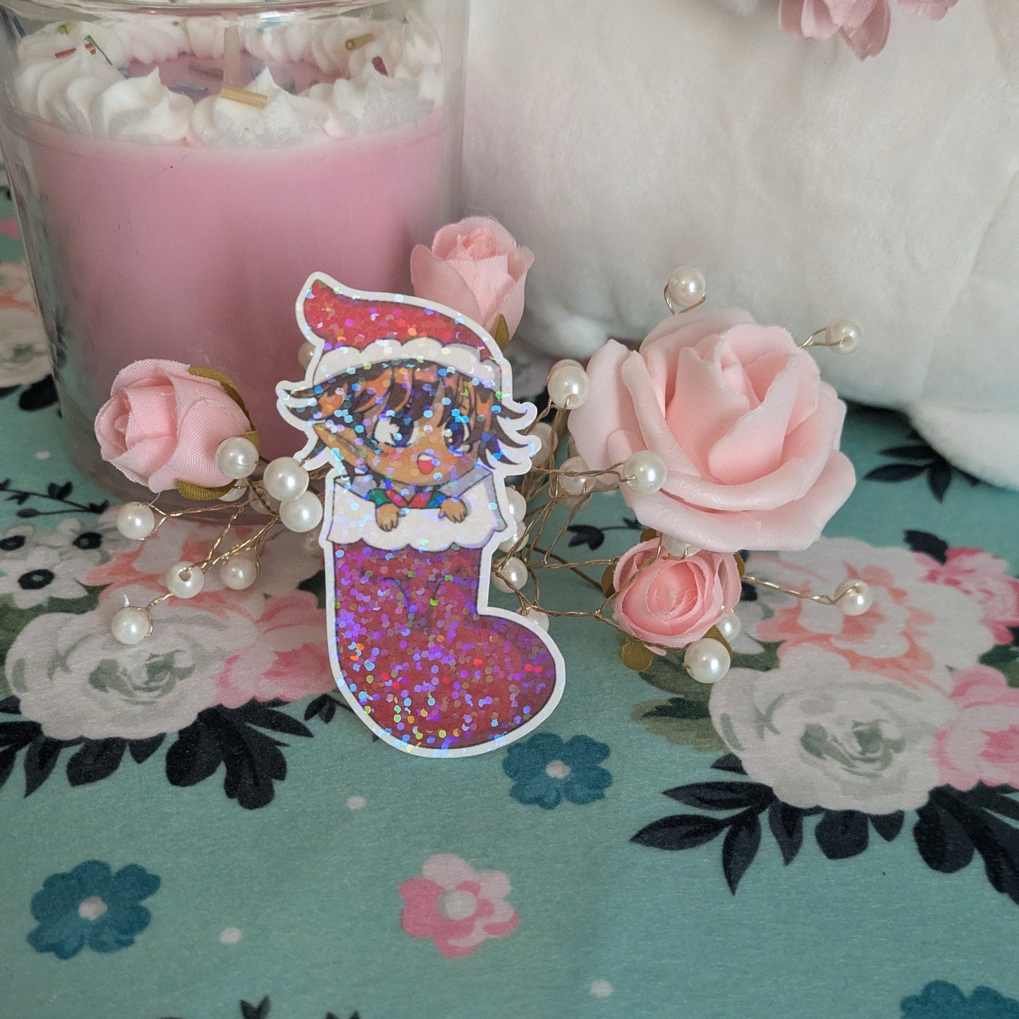Elf in a Stocking Die Cut Sticker