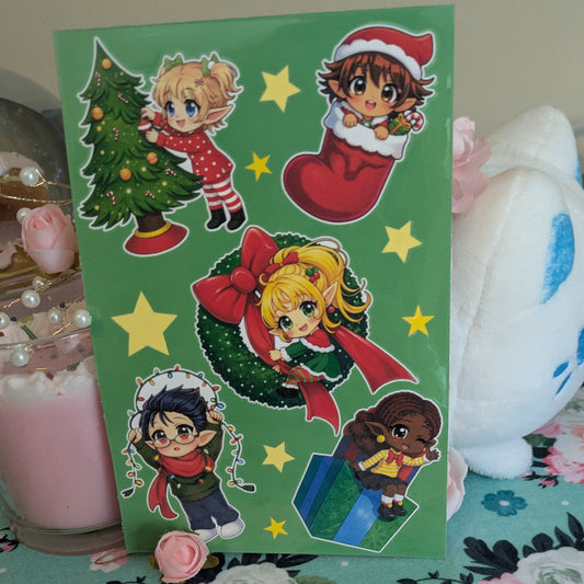 Christmas Elves Sticker Sheet | Holiday Stickers (Set of 5)