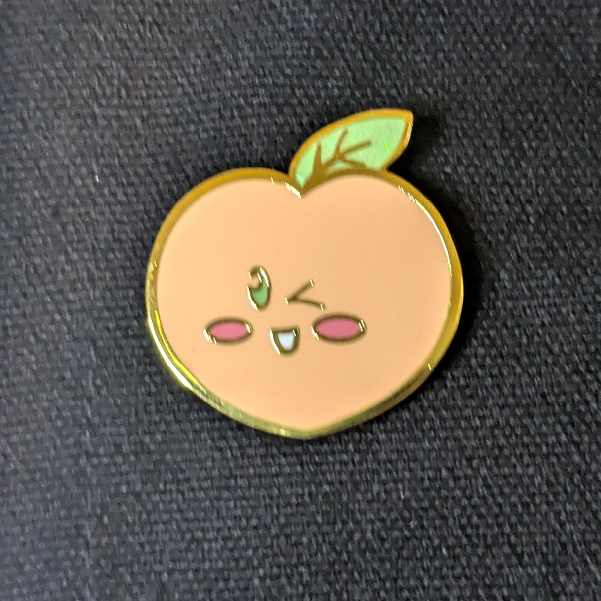 Cutie Peach Enamel Pin | Gold & Green Glitter Winking Peach