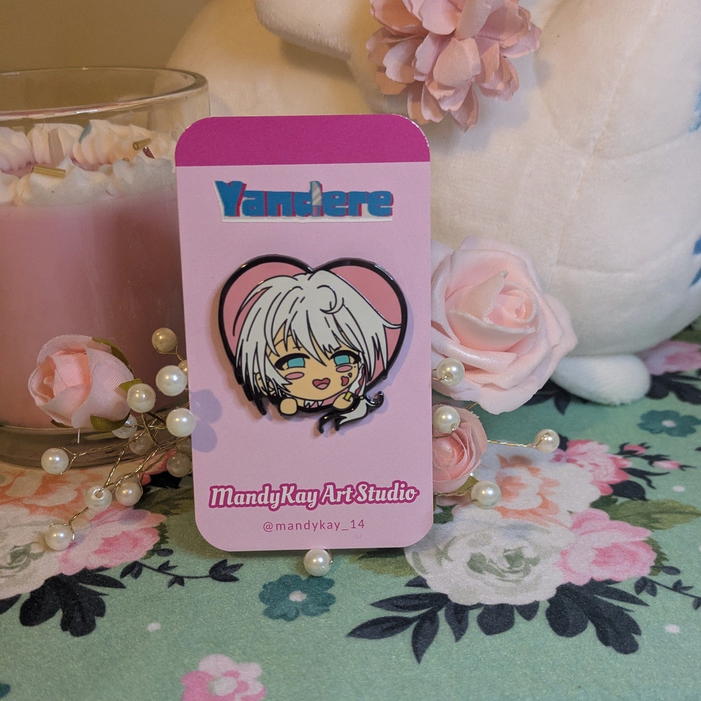 Yandere Enamel Pin | Chibi Anime Girl Black Nickel Pin